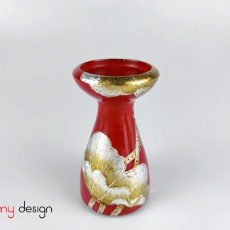 Red lacquer candle stand hand-painted with lotus S/Ø8*H15 cm( nến: Ø 6.5 cm)